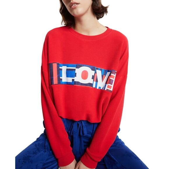 DESIGUAL NWT Sweat Rib Olympia Red Love Top Size US XS - Picture 1 of 12